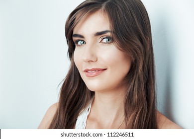 Woman hair style fashion portrait. close up female face.