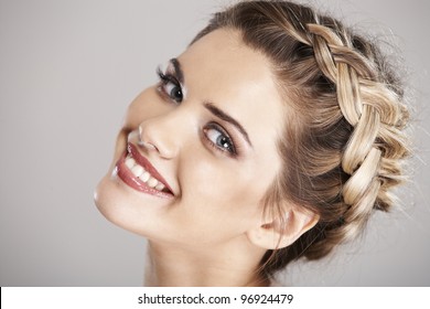 Woman hair style portrait . isolated. close up smiling face - Powered by Shutterstock