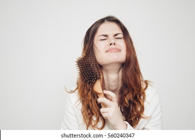 Woman With Hairbrush In Her Hand Problematic Hair, Split Ends