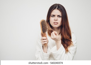 Woman With Hairbrush In Her Hand Problematic Hair, Split Ends