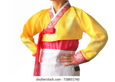 The Woman In The Hanbok Korean Traditional Dress Is Tired And Is Angry. Holiday Stress Concepts. 