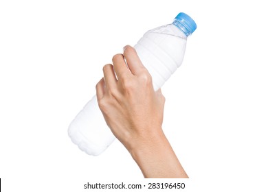 Woman Hand With Bottle Of Water On White Background