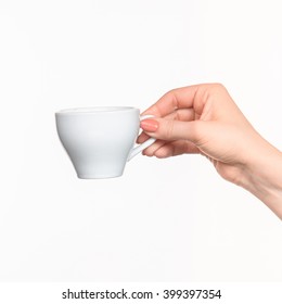 Woman Hand With Cup On White Background