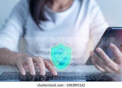 Woman hand enter a one time password for the validation process on laptop, Mobile OTP secure Verification Method, 2-Step authentication web page, Concept cyber security safe data protection business.