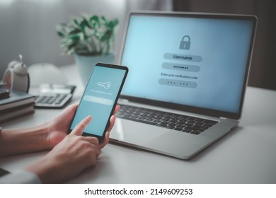 Woman hand enter a one time password for the validation process, Mobile OTP secure Verification Method, 2-Step authentication web page.