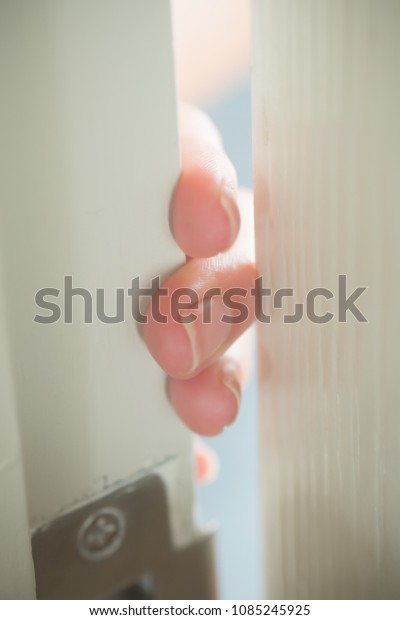 Woman Hand Finger Pinched By Door Stock Photo Edit Now 1085245925