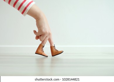 woman hand finger walking with shoe concept, Traveler adventure vacations concept, Healthy lifestyle concept, Stay at home quarantine for coronavirus.