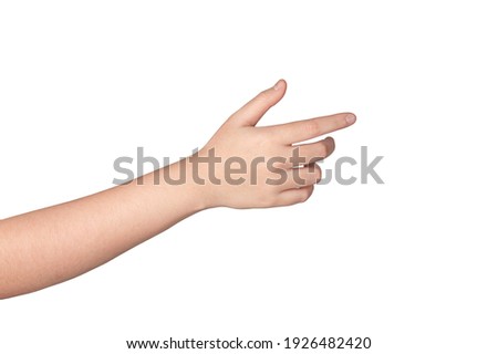 Woman hand gesture isolated on white background.