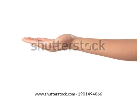 woman hand gesturing isolated on white background.