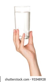 Woman Hand With Glass Of Water Isolated On White Background