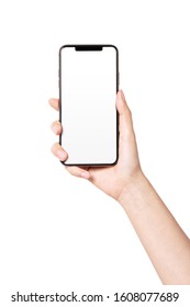 Woman Hand Hold(grip, Touch) A Smart Phone Isolated White.