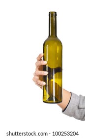 Woman Hand Holding A Bottle Of Wine