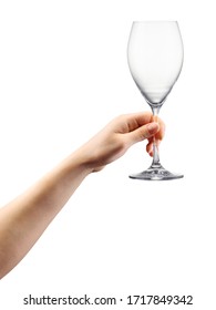 Woman Hand Holding Empty Wine Glass Isolated On White Background