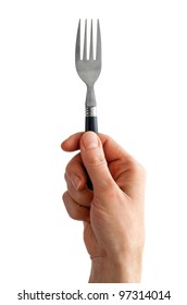 Woman Hand Holding Fork Isolated On White