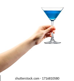 Woman Hand Holding Glass Of Martini Isolated On White Background