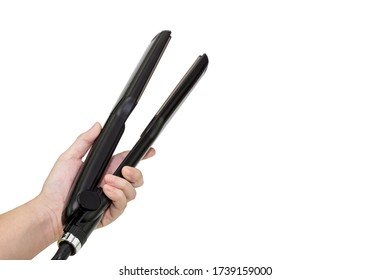 Woman Hand Holding Hair Straightener Isolated White Background With 