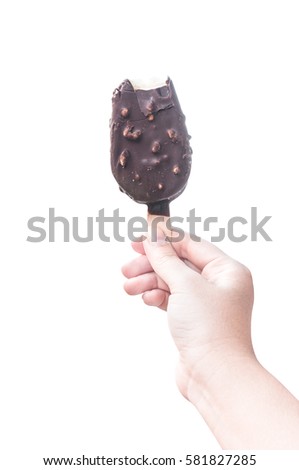 Woman hand holding  icecream  isolate on white background