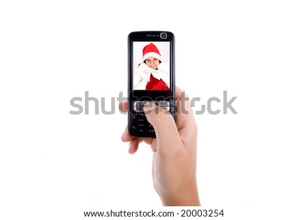 woman hand holding mobile phone isolated on white background. landscape orientation.