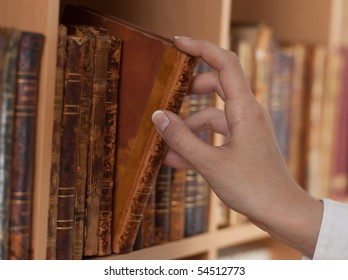 Woman Hand Holding Old Book Library Close Up