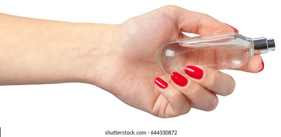 Woman Hand Holding Perfume Bottle.