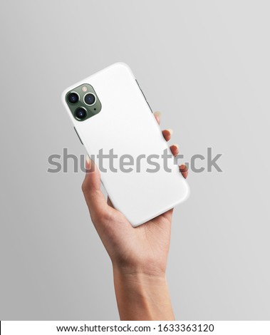 Woman hand holding Phone with plastic case mockup