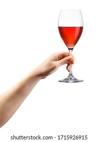 Woman Hand Holding Red Wine Glass Isolated On White Background