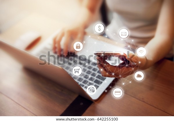 Woman Hand Holding Smart Phone Graphic Stock Photo Edit Now 642255100