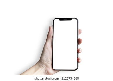 Woman hand holding a smartphone with blank screen