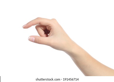 Woman hand holding some like a blank object isolated on a white background