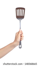 Woman Hand Holding A Spatula Isolated On A White Background