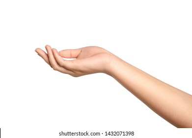 Weibliche Hand einzeln auf weißem Hintergrund.