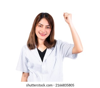 Woman Hand Left Raising Fist Up Symbol Isolated On White Background