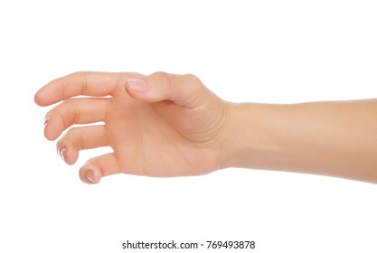 Woman Hand Like Holding Bottle Or Something Else On White Background