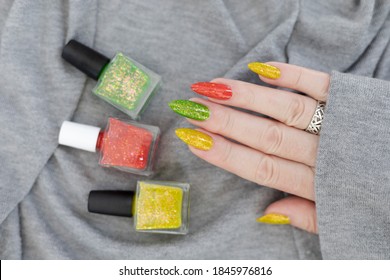and hand Woman polishes
