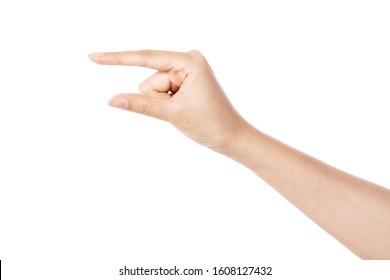 Woman hand make a Thickness isolated white