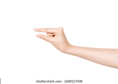 Woman hand make a Thickness isolated white
