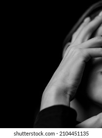 Woman Hand Near Head Black And White Close Up Shot