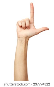 Woman Hand On Isolated White Background. Alpha. Loser. Two Fingers 2