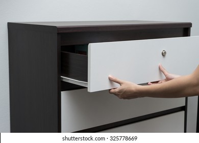 Woman Hand Open Drawer ,wardrobe