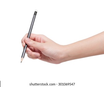 Woman Hand With Pencil Isolated On White Background