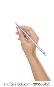 Woman Hand With Pencil On A White Background