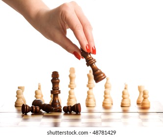 Woman Hand Playing Chess - Isolated