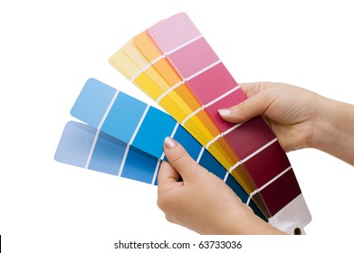 Woman Hand Pointing To A Sample Color Chart