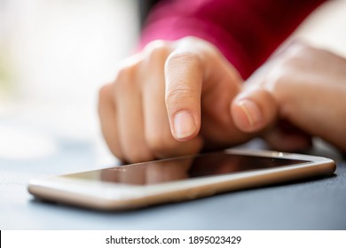 Woman Hand Presses On Screen Digital Tablet