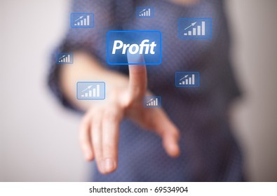 woman hand pressing Profit button