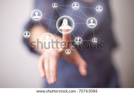 woman hand pressing social media icon
