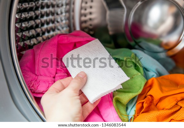 Woman Hand Put Color Absorbing Sheet Stock Photo Edit Now 1346083544