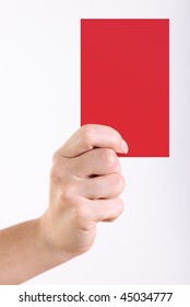 Woman Hand With Red Card Over White Background