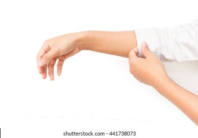 Woman hand are roll up your sleeves on white background