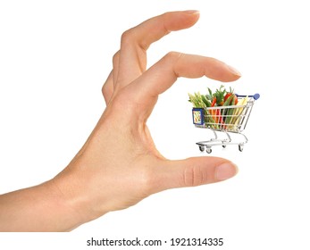Woman Hand with Shopping Cart - White Background Isolated